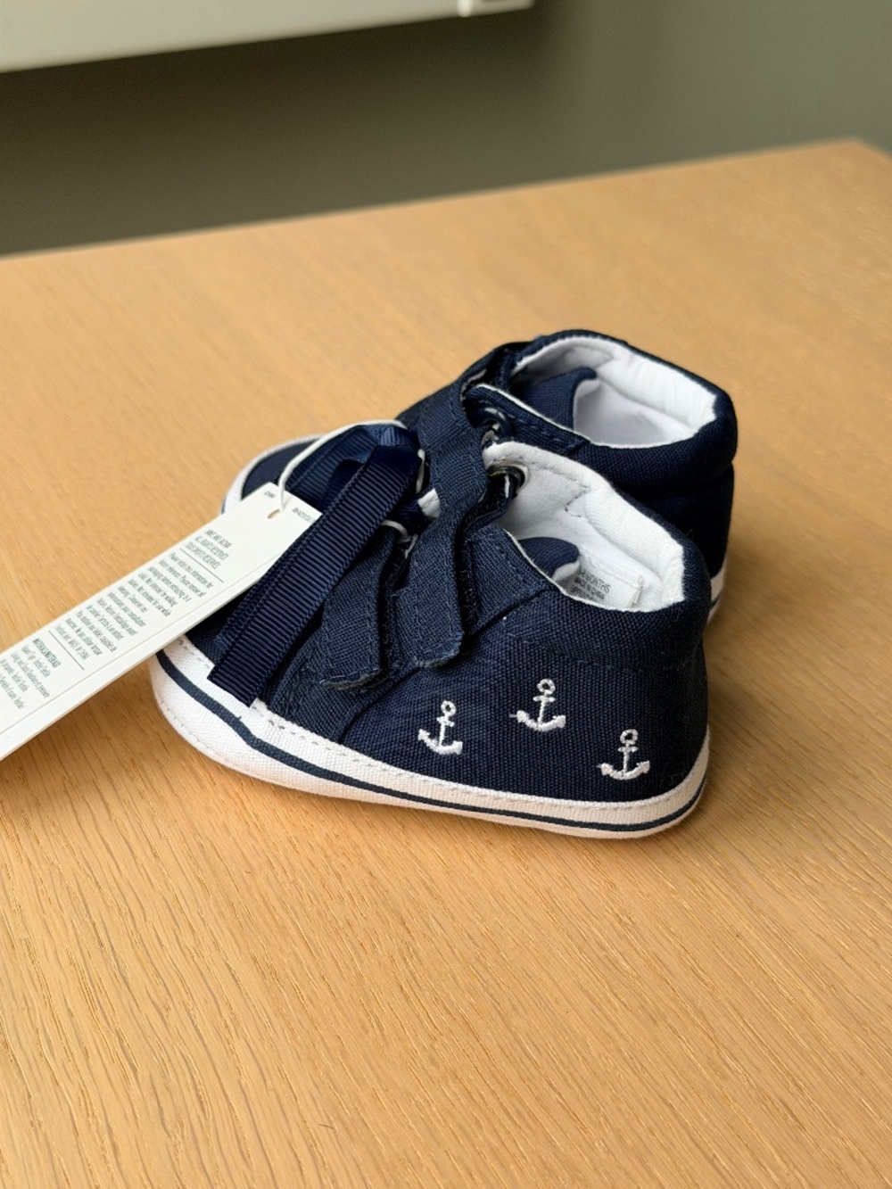 Janie and Jack- Navy anchor high top shoe-  3-6 months;